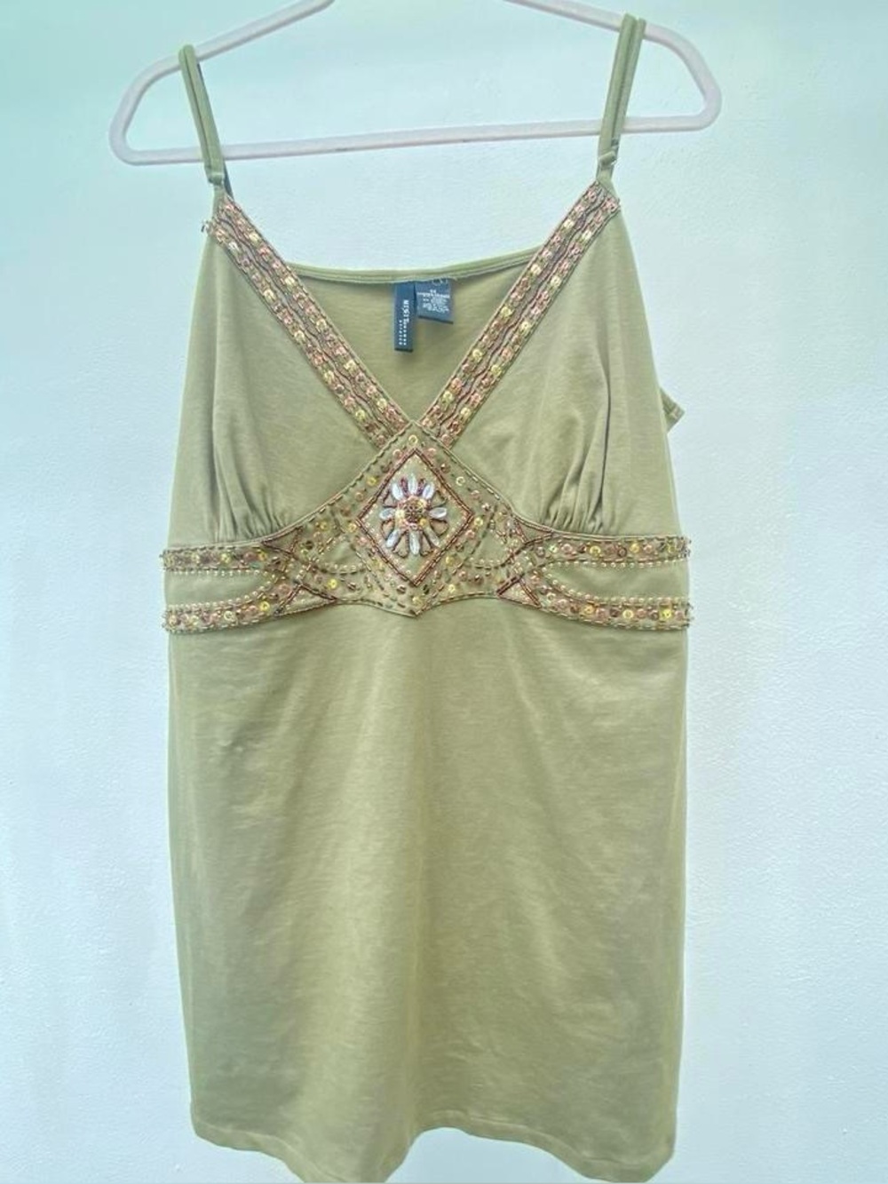 Y2K Boho Fairy Green Beaded Tank Top Size 3X